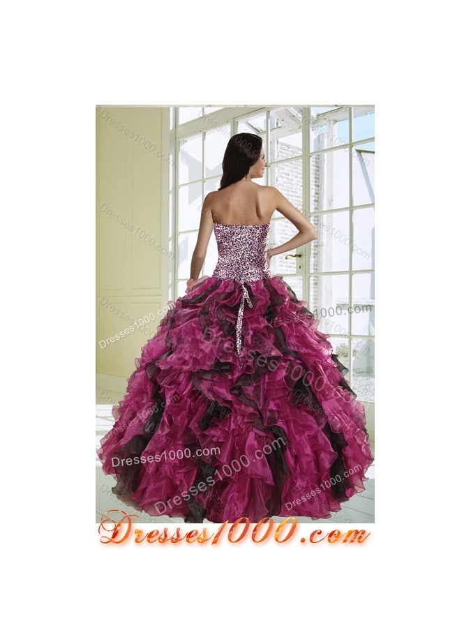 2015 Unique Multi Color Ball Gown Dress for Quinceanera with Leopard Print