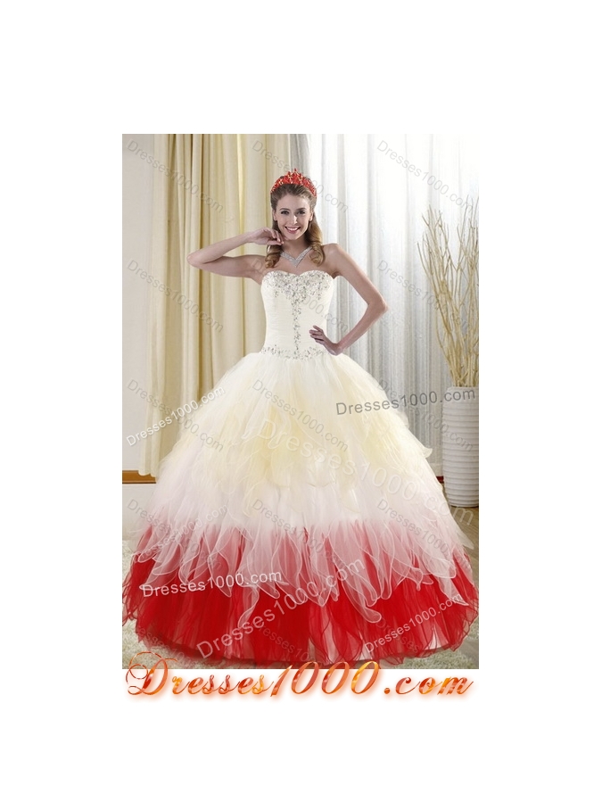 2015 Unique Multi Color Quince Dresses with Beading