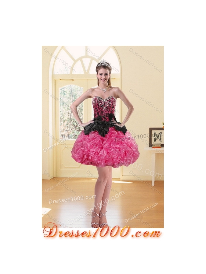 2015 Unique Multi Color Quince Dresses with Beading and Ruffles