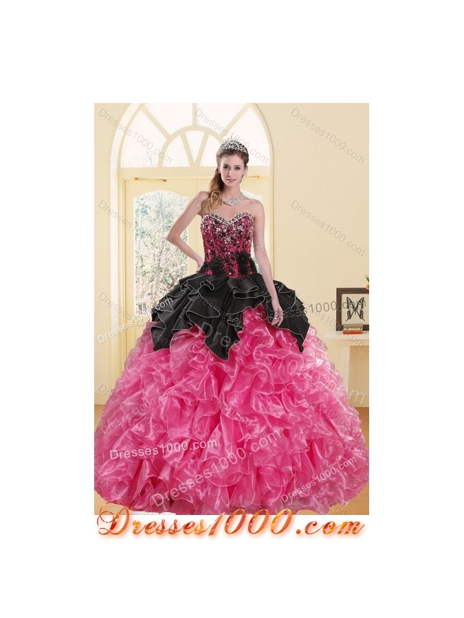 2015 Unique Multi Color Quince Dresses with Beading and Ruffles