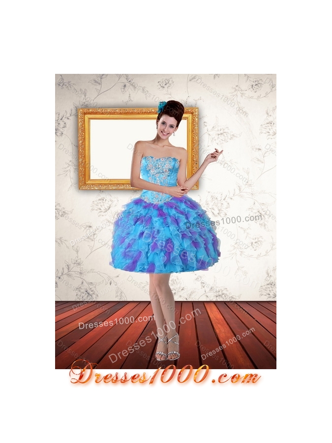 Beaded Strapless Multi Color Quinceanera Dresses with Ruffles and Sash