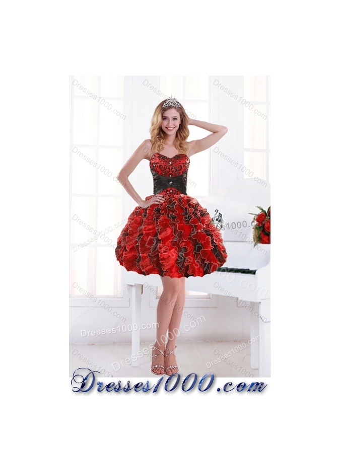 Beautiful Multi Color Beading and Ruffles Quince Dresses for 2015