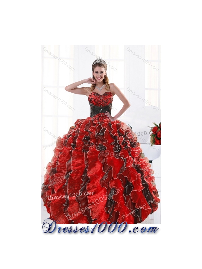 Beautiful Multi Color Beading and Ruffles Quince Dresses for 2015