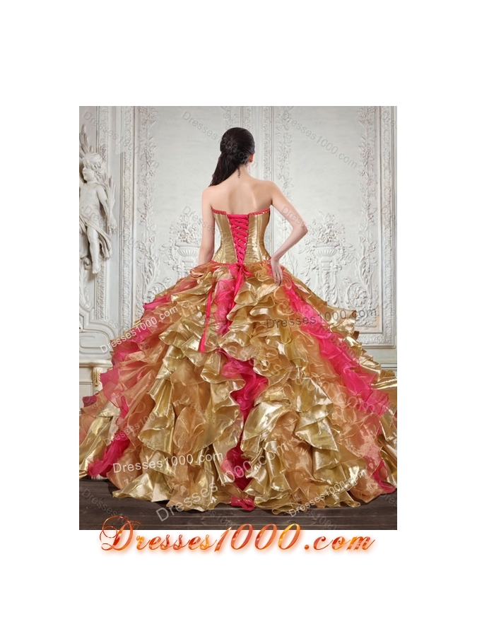 Luxurious Strapless Multi Color Quinceanera Dress with Beading and Embroidery