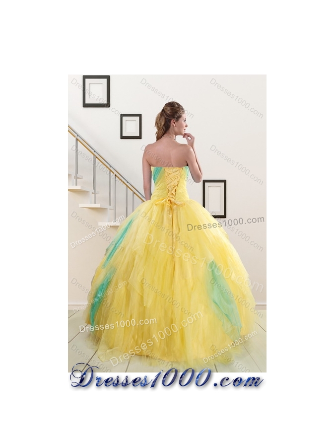 Popular 2015 Strapless Multi Color Sweet 15 Dresses with Ruching