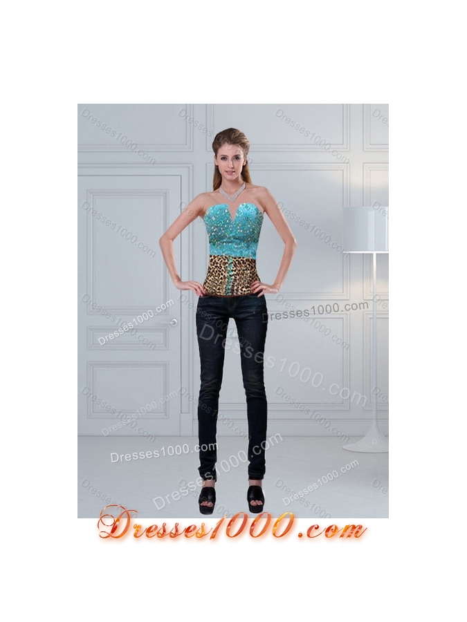 2015 Unique Leopard Print Multi Color Quinceanera Dresses with Brush Train and Beading