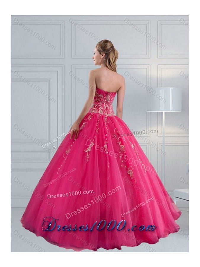 2015 New Style Sweetheart Hot Pink Quinceanera Dress with Appliques and Beading