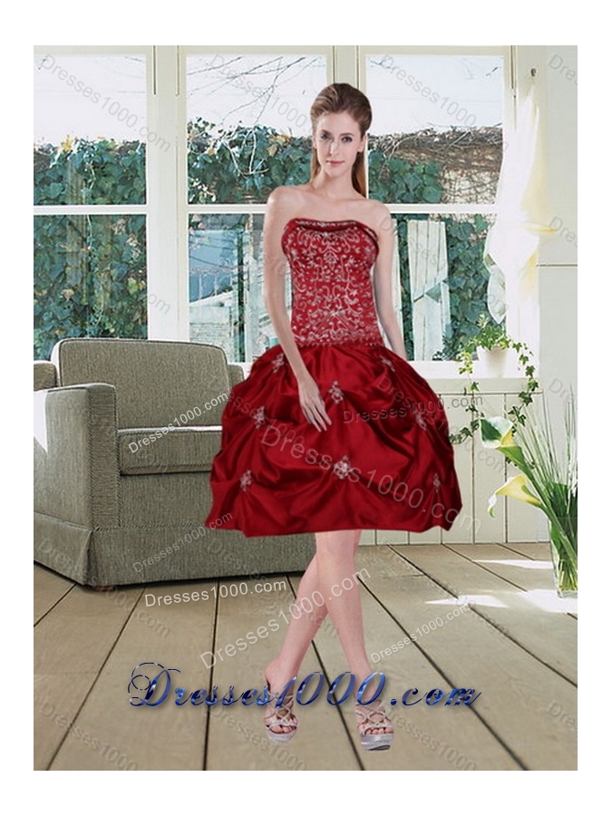 New Style Detachable Wine Red Strapless Quinceanera Gown with Embroidery