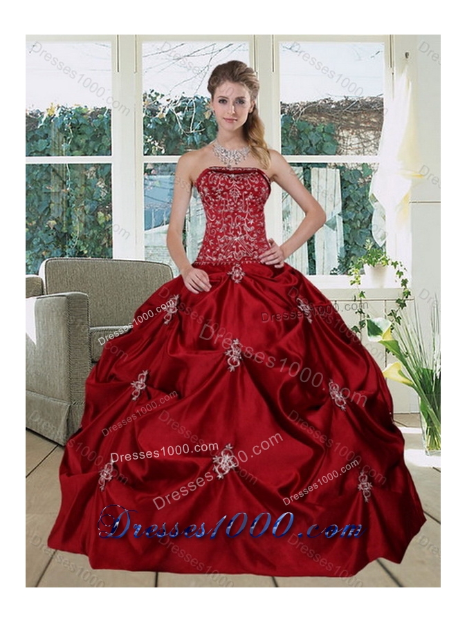 New Style Detachable Wine Red Strapless Quinceanera Gown with Embroidery