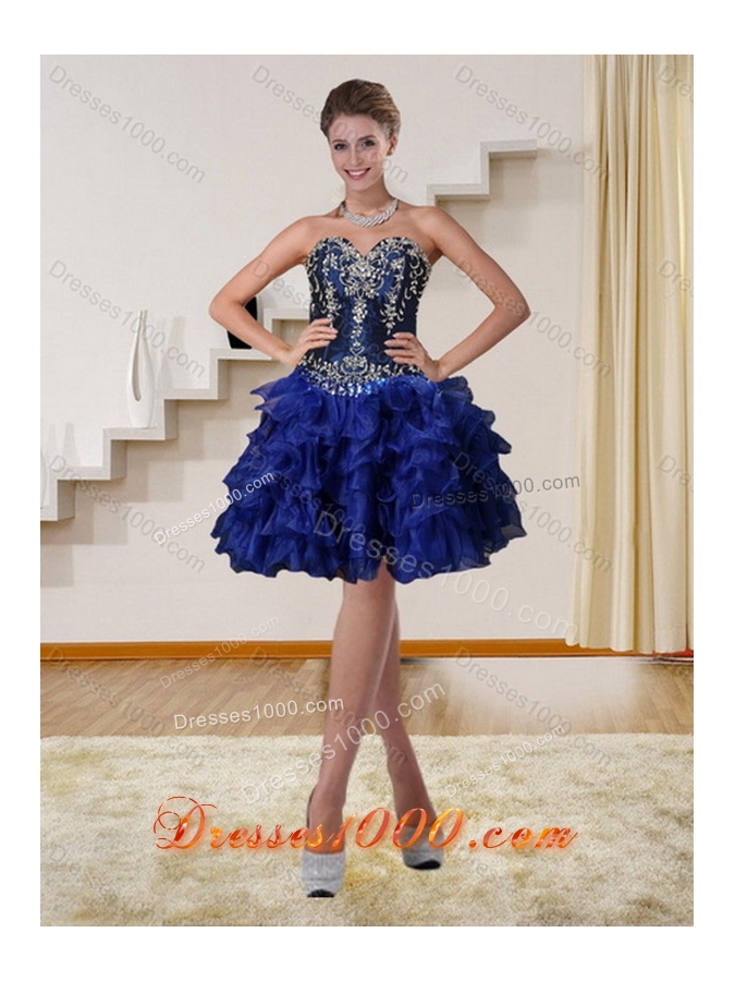 New Style Navy Blue Sweetheart Quinceanera Dress with Ruffles and Embroidery