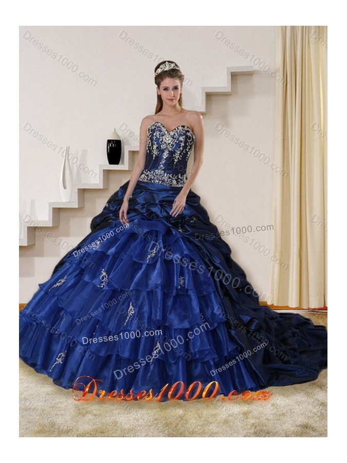 New Style Navy Blue Sweetheart Quinceanera Dress with Ruffles and Embroidery