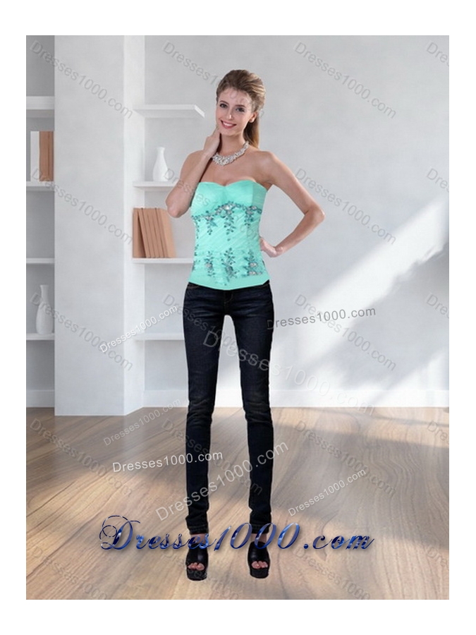 New Style Pretty Apple Green Sweetheart 2015 Quinceanera Dress with Appliques and Beading