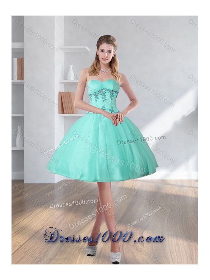 New Style Pretty Apple Green Sweetheart 2015 Quinceanera Dress with Appliques and Beading