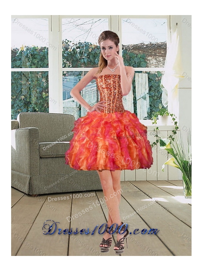 New Style Strapless Multi Color Dress for Quinceanera with Beading and Ruffles