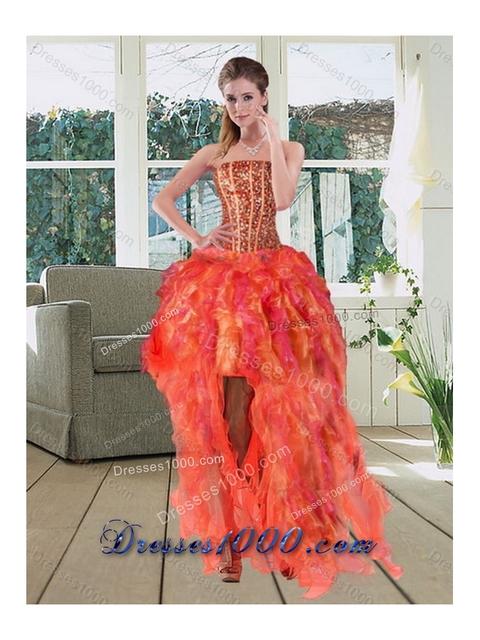 New Style Strapless Multi Color Dress for Quinceanera with Beading and Ruffles