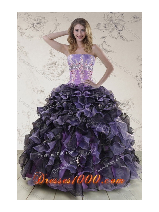 2015 New Style Elegant Appliques and Ruffles Quinceanera Dresses in Multi Color