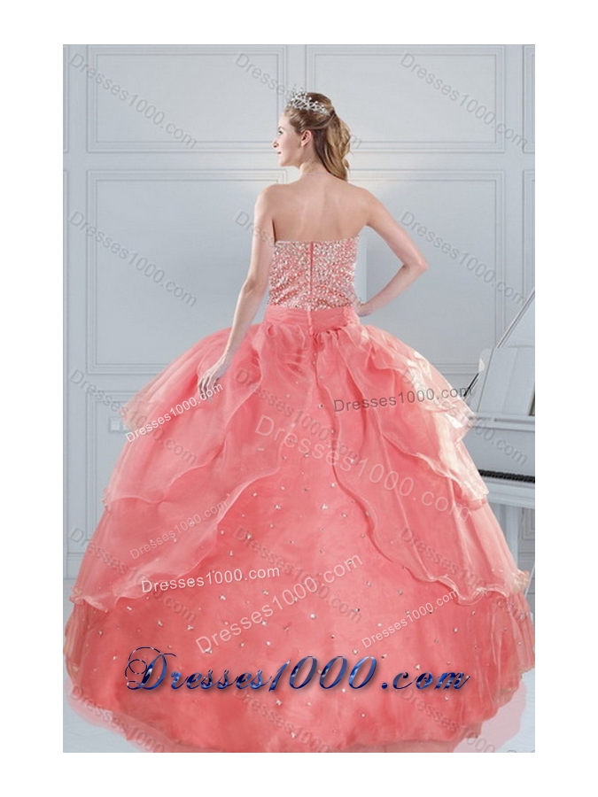 2015 New Style Fabulous Watermelon Quinceanera Dresses with Beading