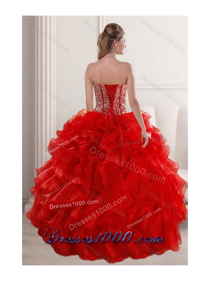 2015 New Style Fashionable Red Quinceanera Dresses with Beading and Ruffles