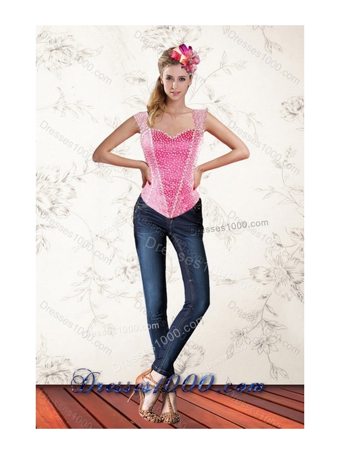 New Style Decent Hot Pink 2015 Quinceanera Gown with Beading and Ruffles