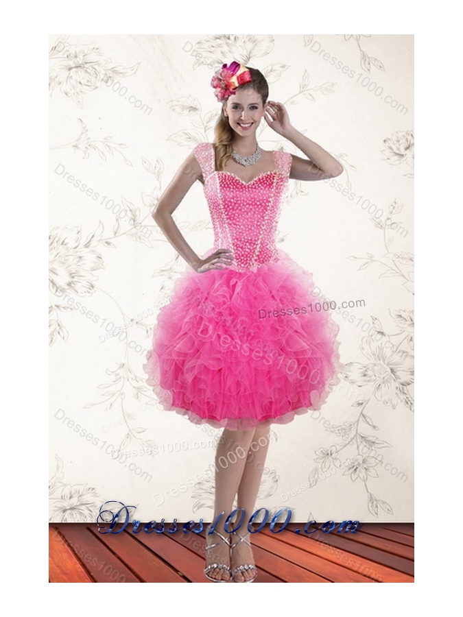 New Style Decent Hot Pink 2015 Quinceanera Gown with Beading and Ruffles