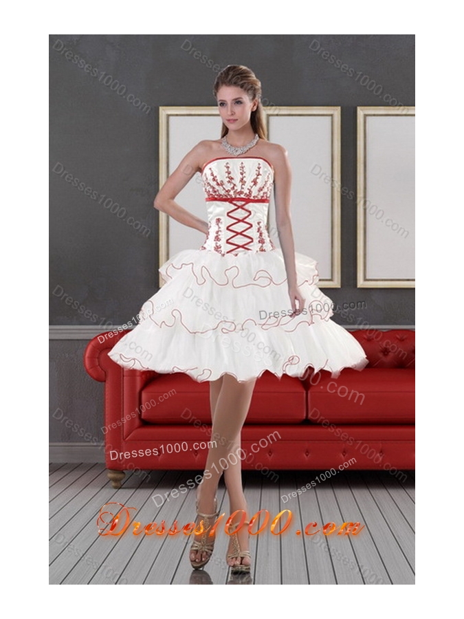 New Style Lovely White Quince Dresses with Appliques and Ruffled Layers for 2015