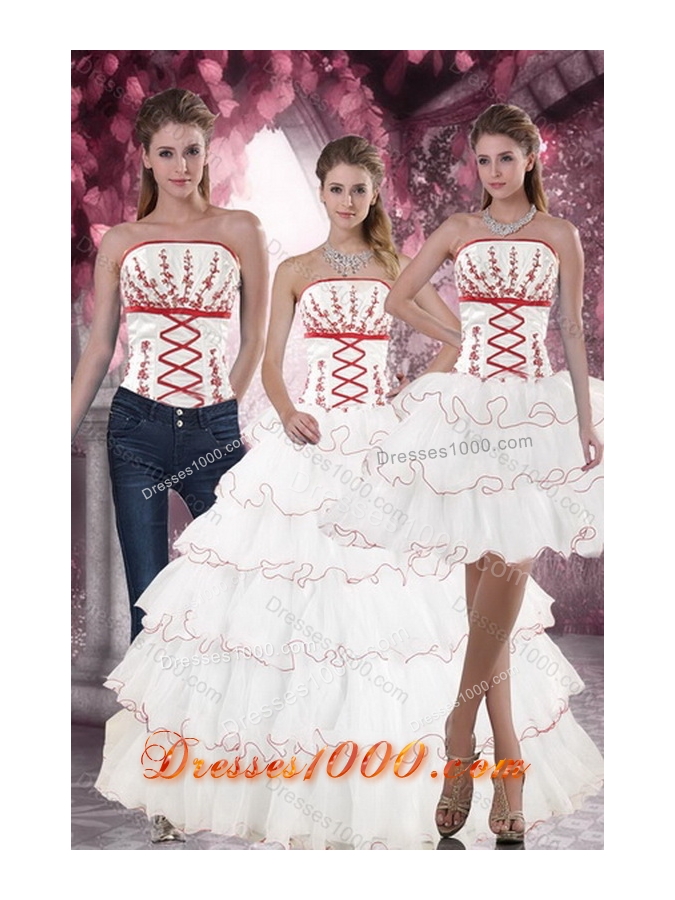 New Style Lovely White Quince Dresses with Appliques and Ruffled Layers for 2015