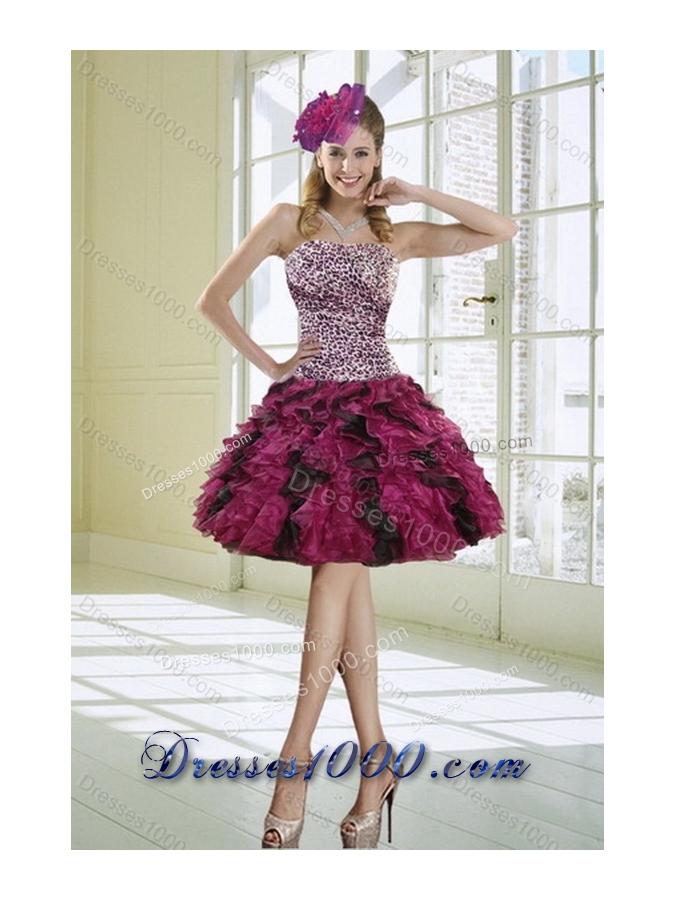 New Style Luxurious Multi Color Strapless Dress for Quince with Leopard Print
