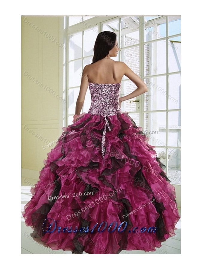 New Style Luxurious Multi Color Strapless Dress for Quince with Leopard Print