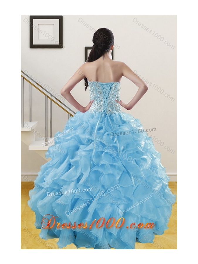 The New Style Ruffles and Beading Baby Blue Quince Dresses for 2015