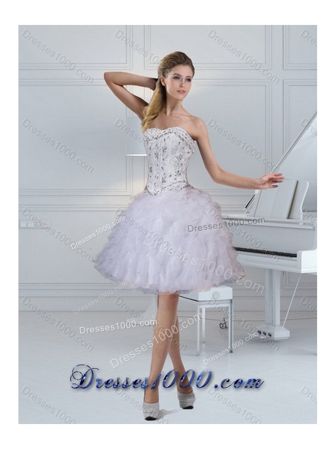 2015 Sweetheart White Sweet Sixteen Dress with Ruffles and Beading