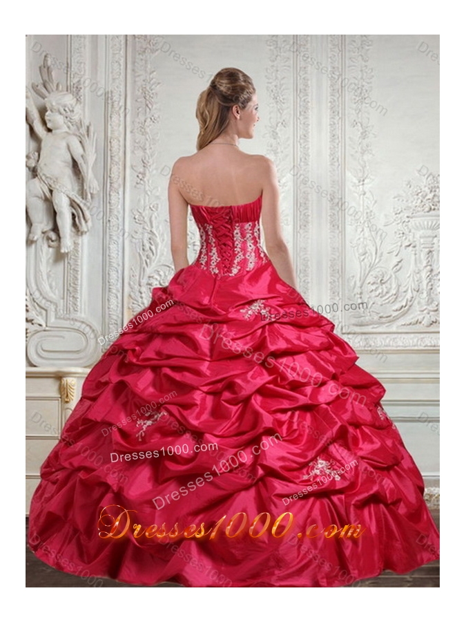 2015 Unique Appliques and Pick Ups Red Sweet 16 Dress
