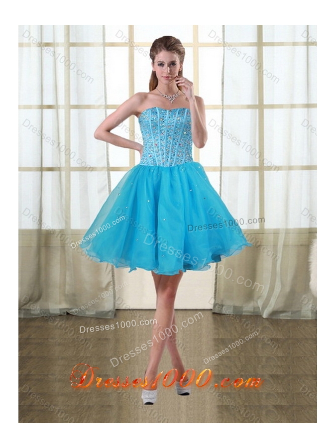 Gorgeous Detachable Baby Blue Strapless Sweet Sixteen Dress with Beading
