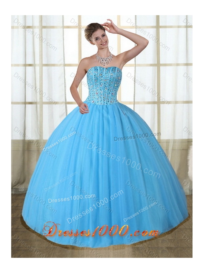 Gorgeous Detachable Baby Blue Strapless Sweet Sixteen Dress with Beading