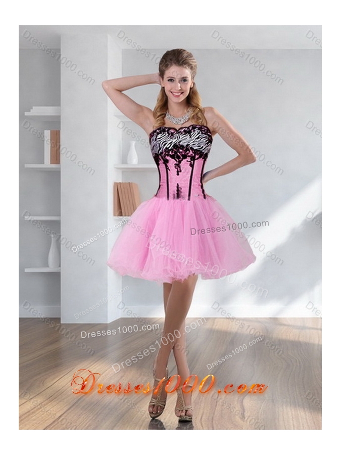 High Low Zebra Printed Sweet Sixteen Dress with Pick Ups and Appliques