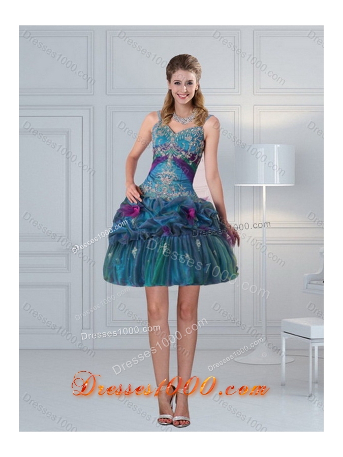 Multi Color 2015 Sweet Sixteen Dresses with Hand Made Flower and Pick Ups