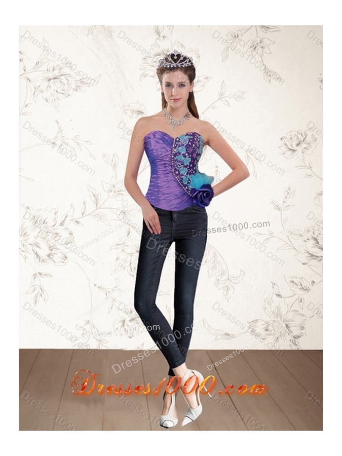 Multi Color Strapless Sweet Sixteen Dress with Beading and Ruffles