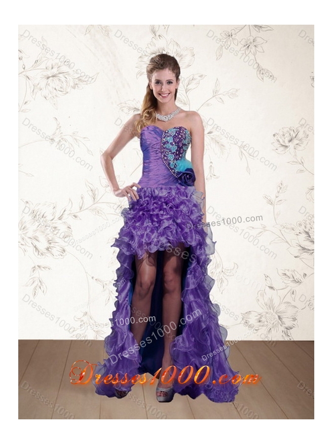 Multi Color Strapless Sweet Sixteen Dress with Beading and Ruffles