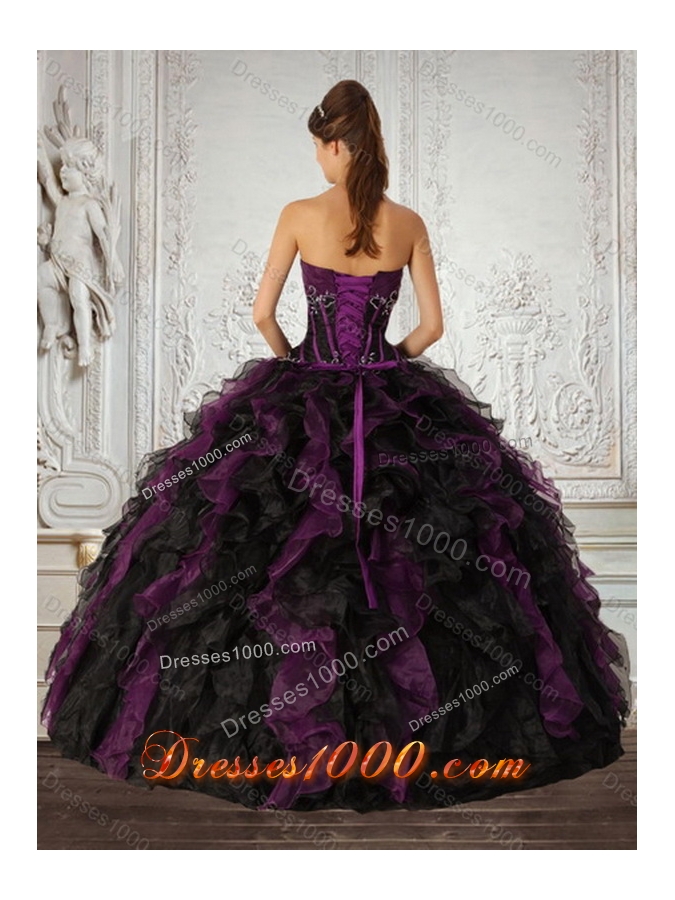 Strapless Multi Color Quinceanera Dress with Ruffles and Embroidery