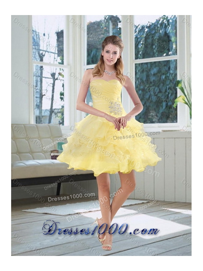Yellow Beaded and Ruffled Sweetheart Sweet Sixteen Dress for 2015