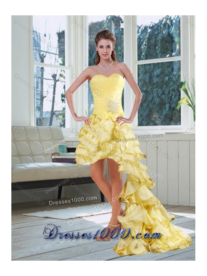 Yellow Beaded and Ruffled Sweetheart Sweet Sixteen Dress for 2015