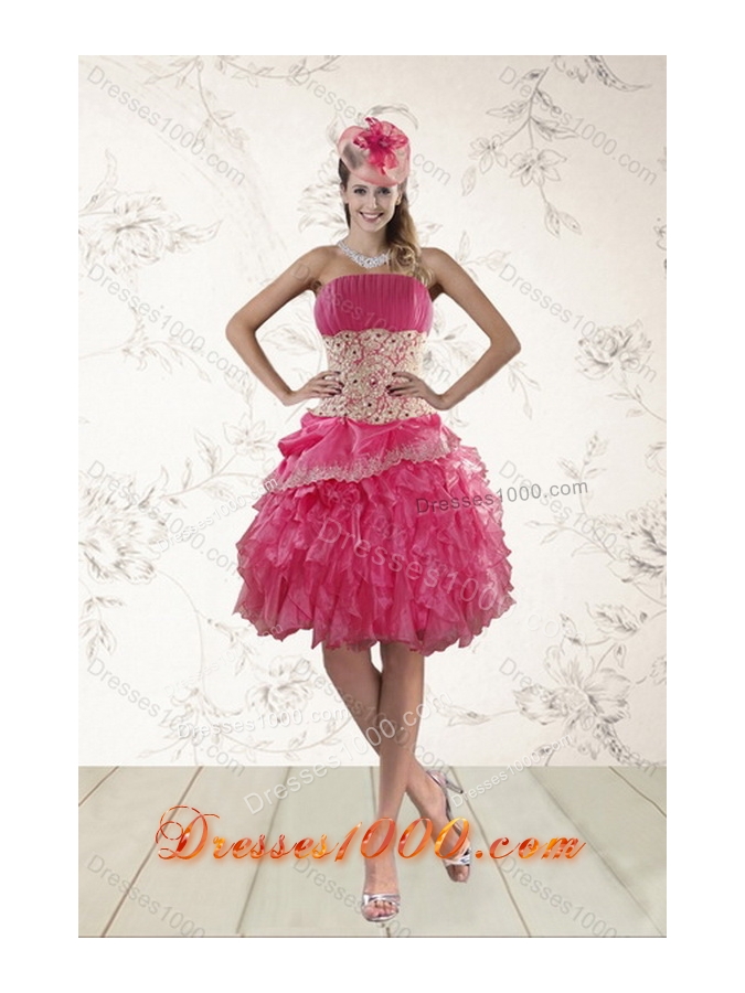 2015 Exquisite Hot Pink Sweet Sixteen Dresses with Beading and Lace