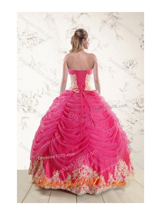 2015 Exquisite Hot Pink Sweet Sixteen Dresses with Beading and Lace