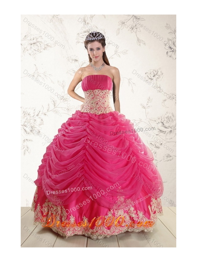 2015 Exquisite Hot Pink Sweet Sixteen Dresses with Beading and Lace