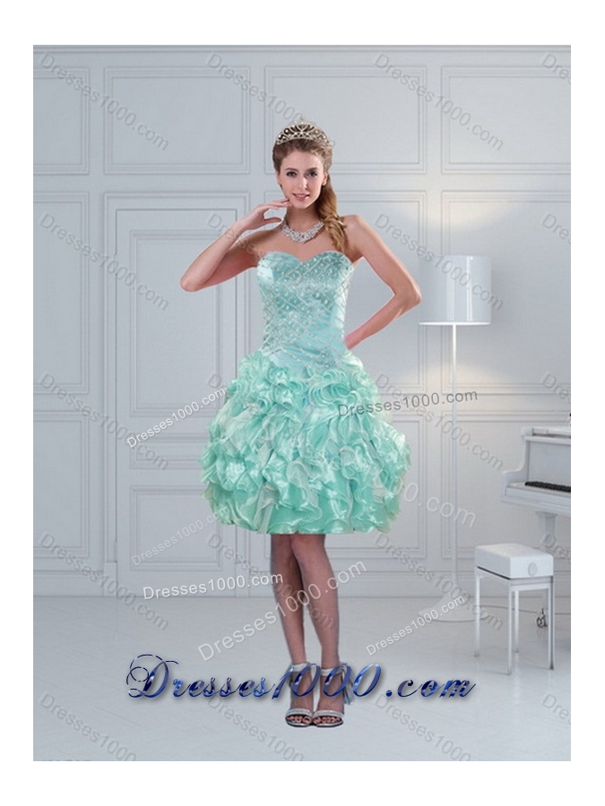 2015 Fashionable Beading and Ruffles Aqual Blue Sweet Sixteen Dresses
