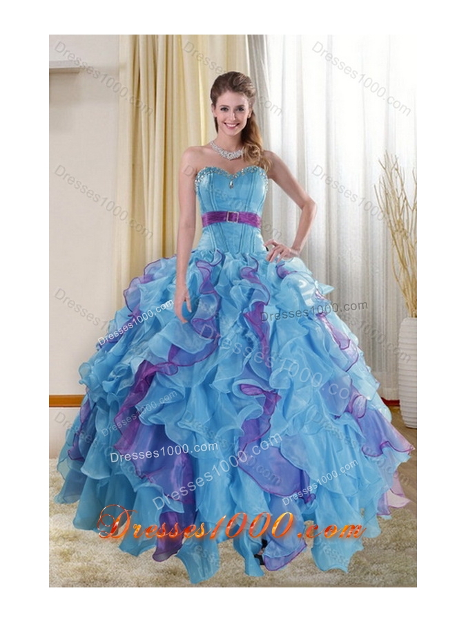 2015 Pretty Multi Color Sweet Sixteen Dresses with Ruffles and Beading