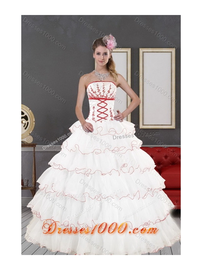 2015 Unique and Detachable Customer Made White Quince Dresses with Appliques and Ruffled Layers