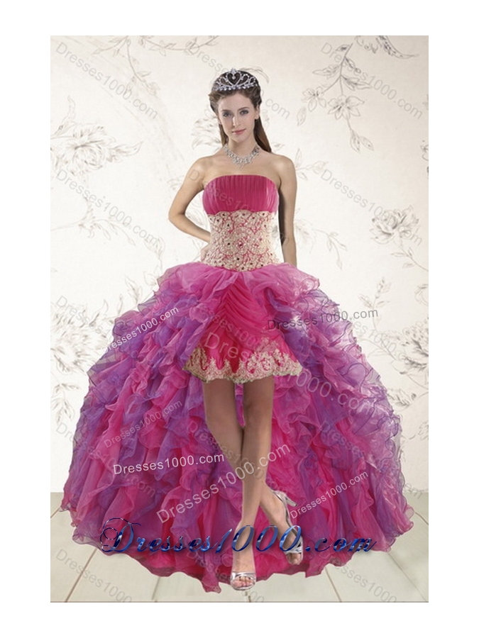 2015 Unique and Detachable Modest Beading and Lace Quinceanera Dresses in Hot Pink