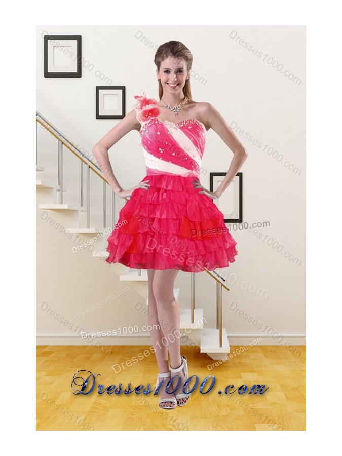 2015 Unique and Detachable Multi Color Quince Dresses with Ruffled Layers and Beading