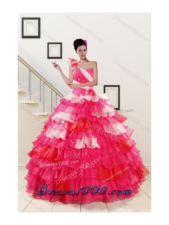 2015 Unique and Detachable Multi Color Quince Dresses with Ruffled Layers and Beading
