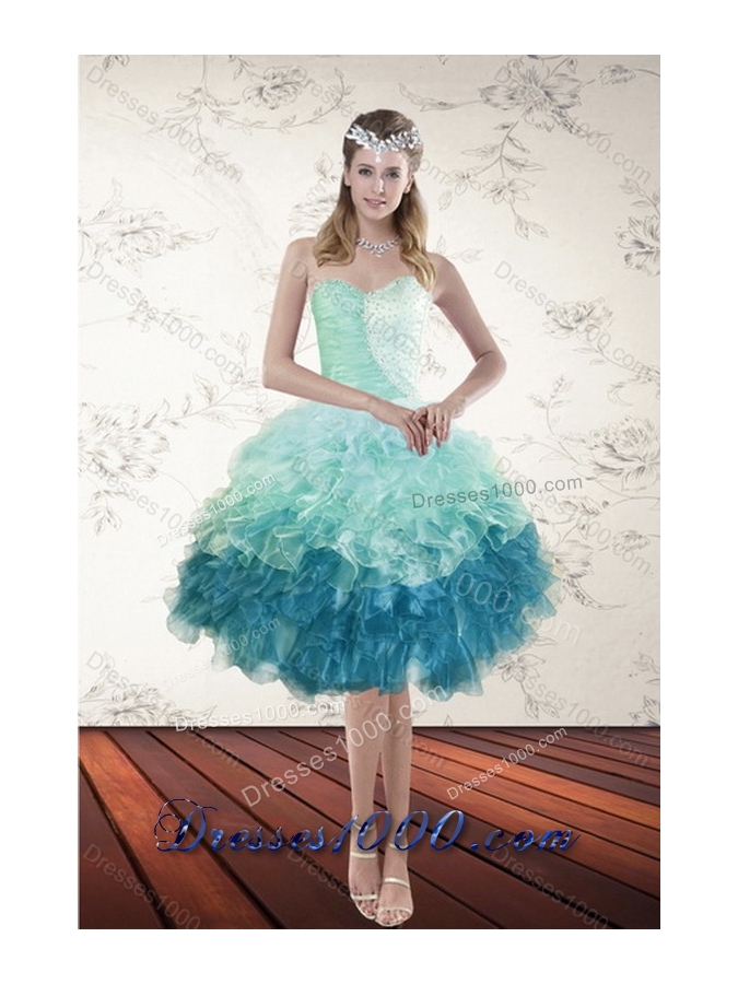 2015 Unique and Detachable Multi Color Sweetheart Quince Dresses with Beading and Ruffles